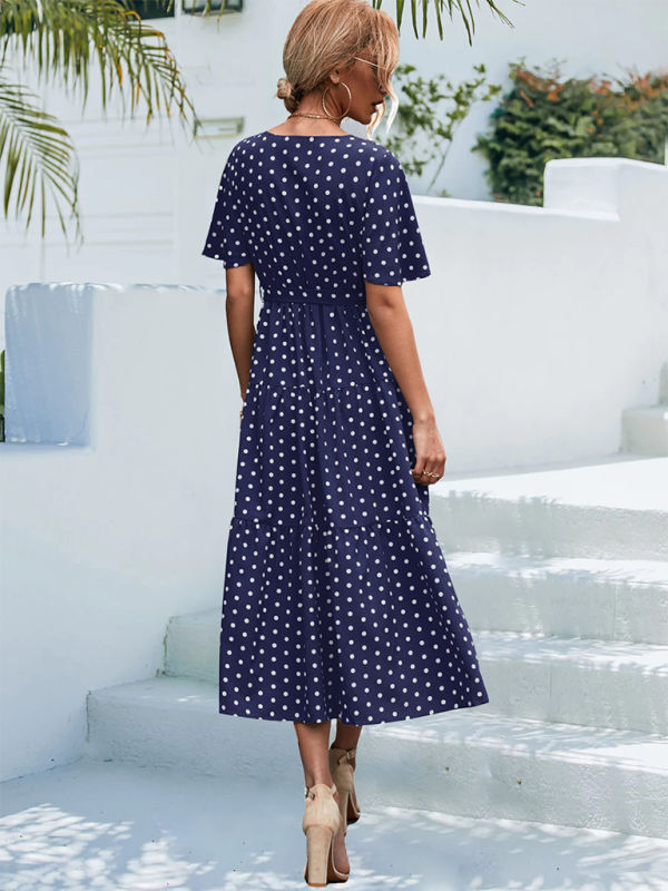 Women’s Polka Dot Print Short Sleeve Midi Dress