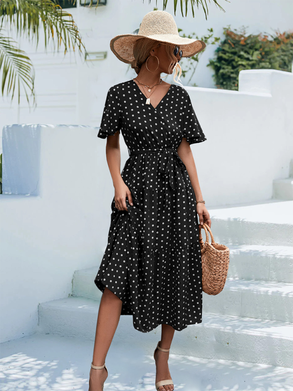 Women’s Polka Dot Print Short Sleeve Midi Dress