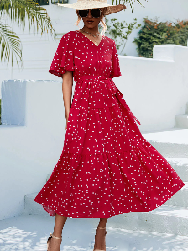 Women’s Polka Dot Print Short Sleeve Midi Dress