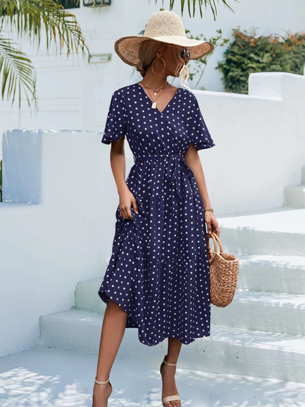 Women’s Polka Dot Print Short Sleeve Midi Dress