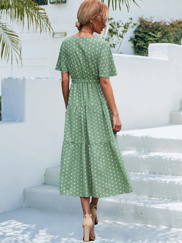 Women’s Polka Dot Print Short Sleeve Midi Dress