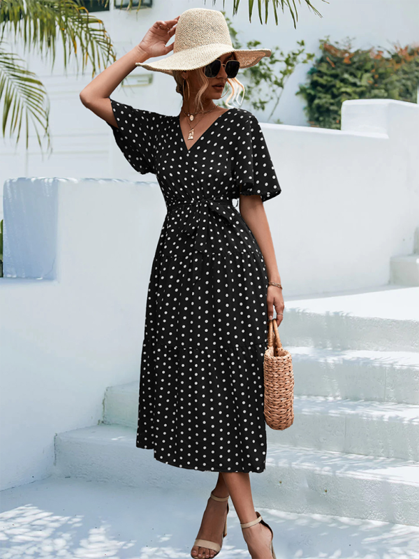 Women’s Polka Dot Print Short Sleeve Midi Dress