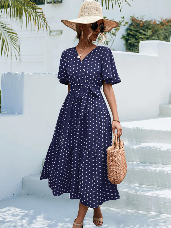 Women’s Polka Dot Print Short Sleeve Midi Dress