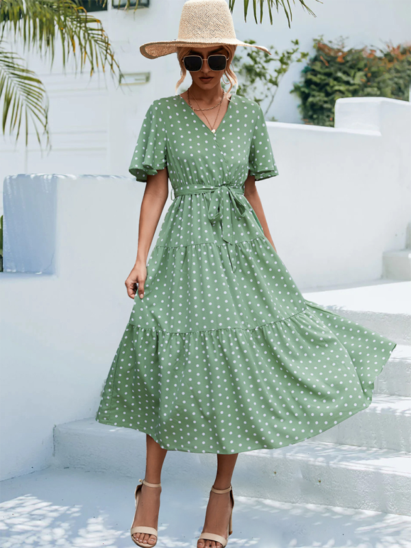 Women’s Polka Dot Print Short Sleeve Midi Dress