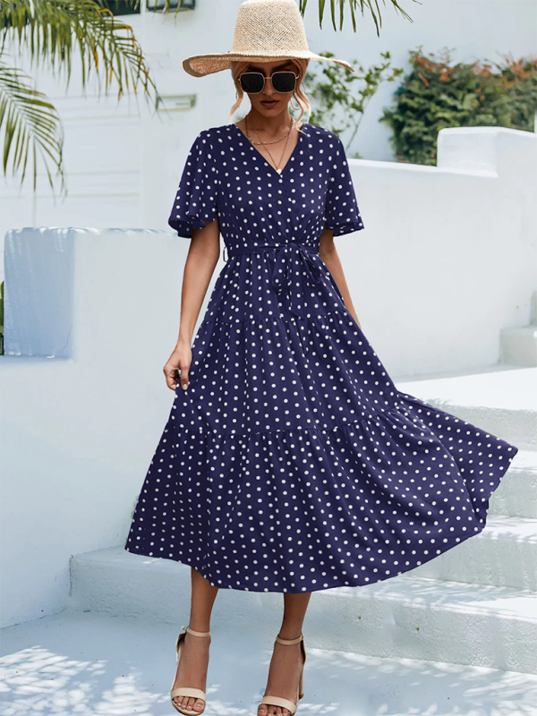 Women’s Polka Dot Print Short Sleeve Midi Dress - Champlain color / S