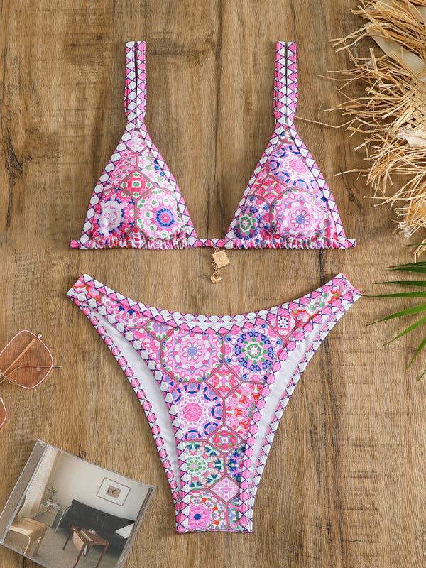 Women’s Positioning printing suspenders sexy lace-up two-piece bikini
