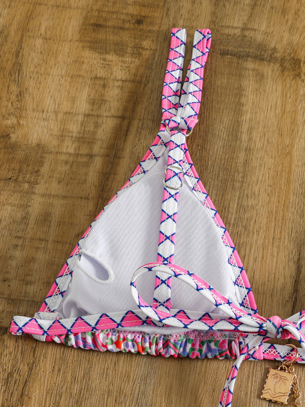 Women’s Positioning printing suspenders sexy lace-up two-piece bikini