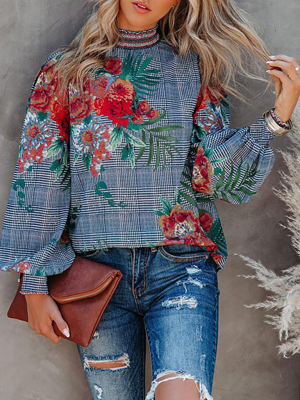 Women’s Printed Lantern Long Sleeve Loose Casual Shirt - Pattern1 / S