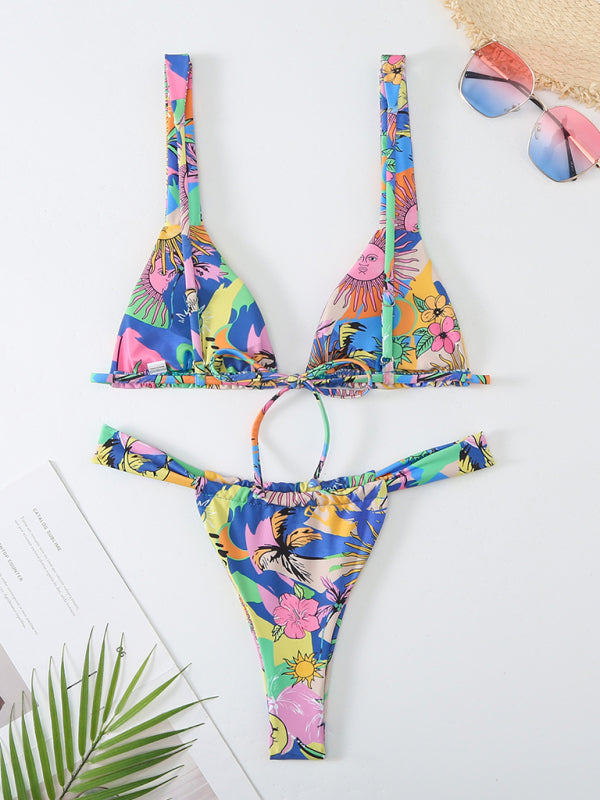 Women’s printed sexy backless bikini