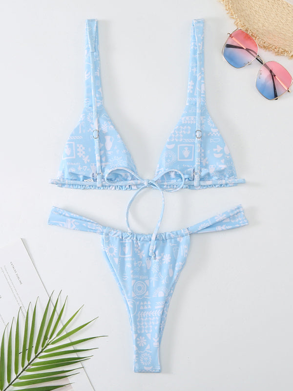 Women’s printed sexy backless bikini