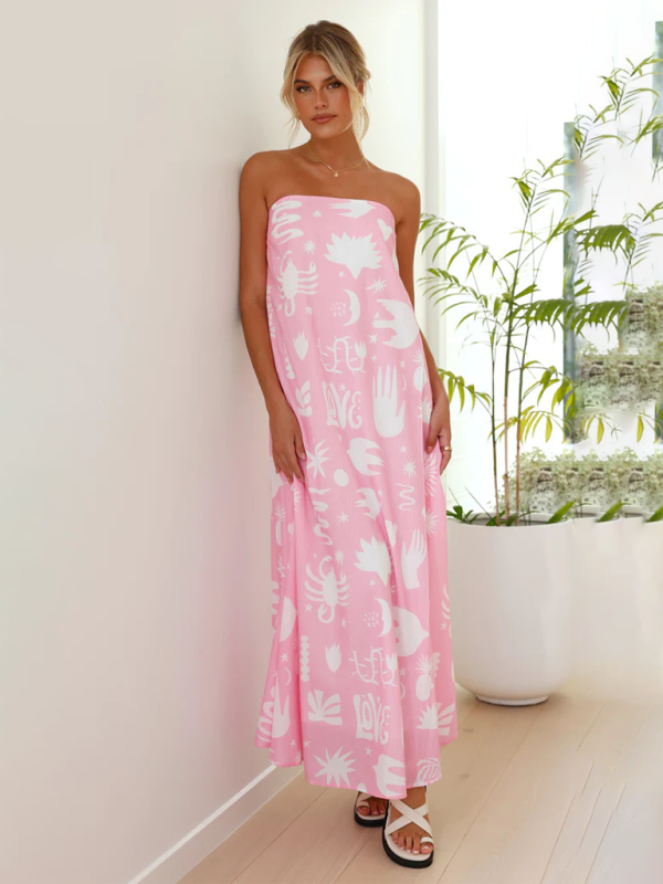 Women’s printed tube top long skirt sexy fashion holiday dress