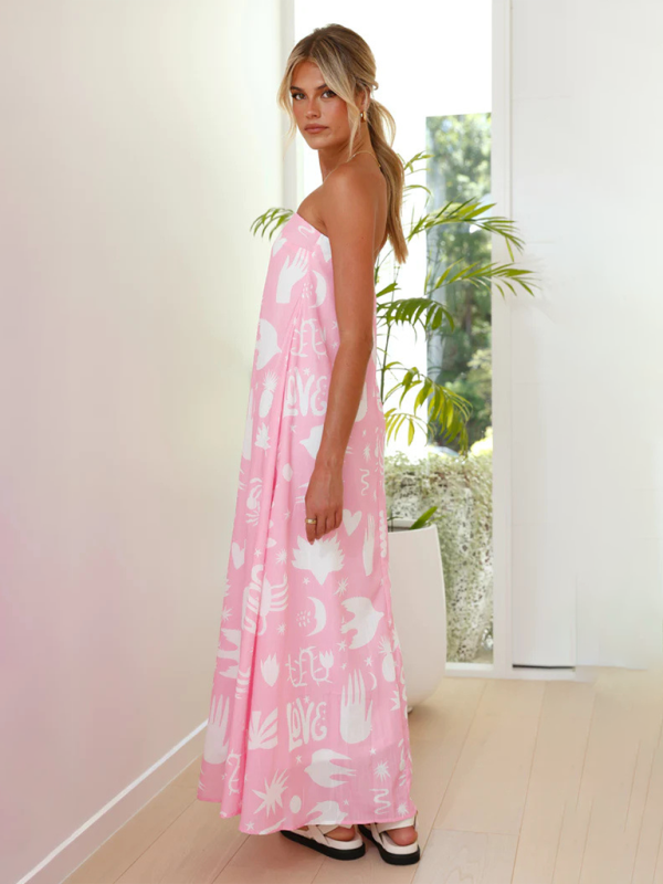 Women’s printed tube top long skirt sexy fashion holiday dress