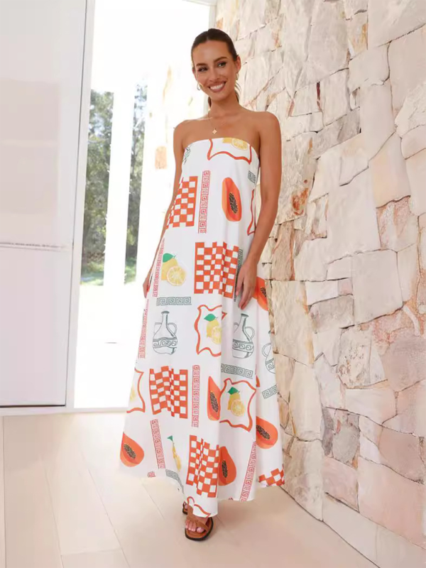 Women’s printed tube top long skirt sexy fashion holiday dress