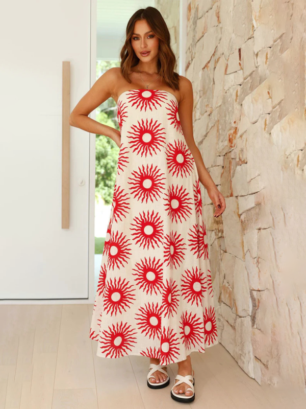 Women’s printed tube top long skirt sexy fashion holiday dress