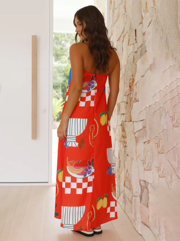 Women’s printed tube top long skirt sexy fashion holiday dress