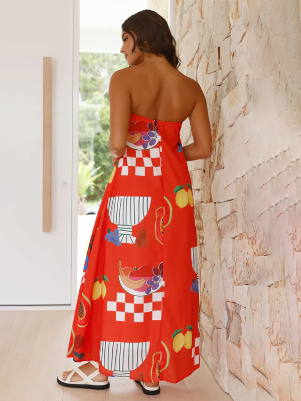 Women’s printed tube top long skirt sexy fashion holiday dress