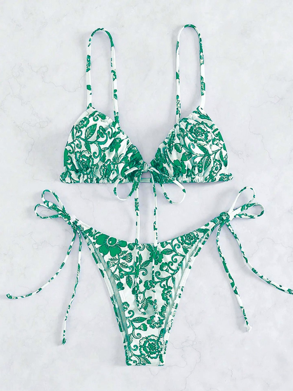 Women’s resort vintage print split swimsuit - Green / S