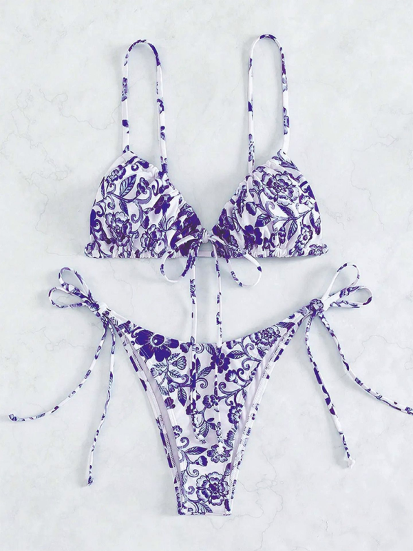 Women’s resort vintage print split swimsuit - Purple / S