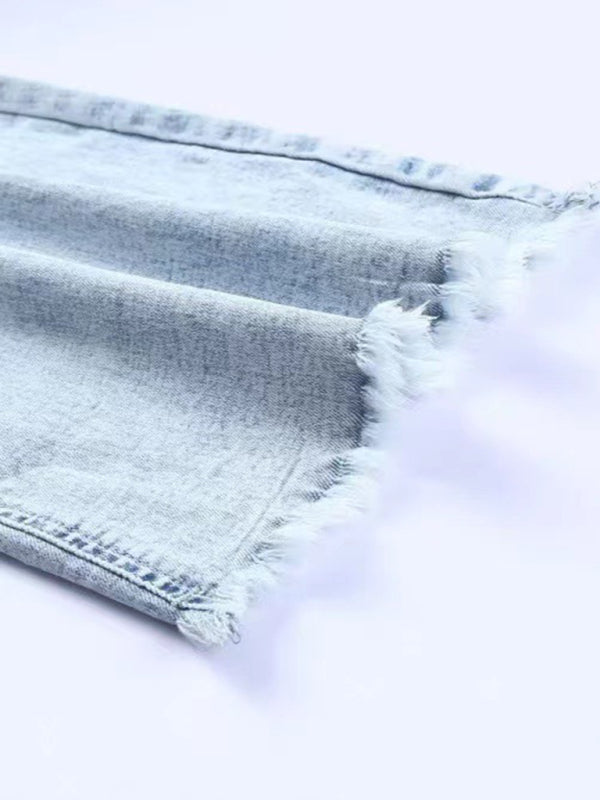 Women’s Ripped Jeans Micro-Boom Washed High Waist Pants