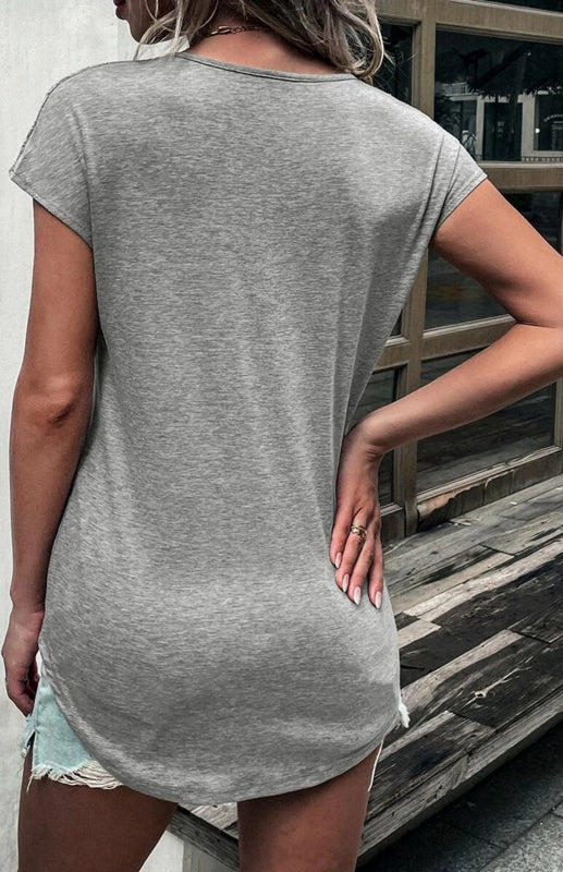 Women’s Round Neck Semi-Stranded Stitching Lace Short Sleeve Tops