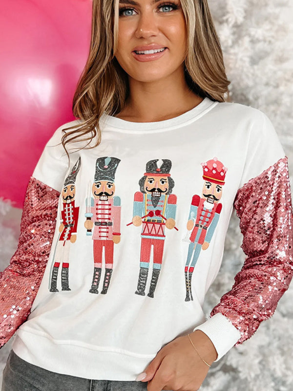 Women’s round neck sequined Christmas sweatshirt