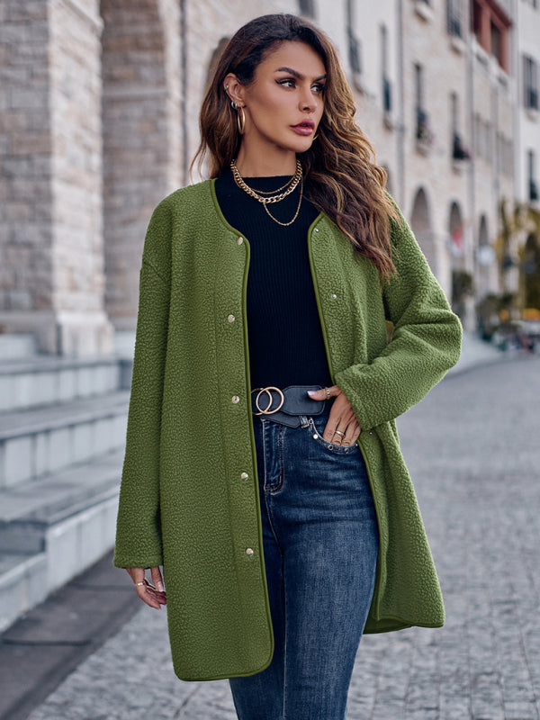 Women’s round neck single breasted long sleeve coat