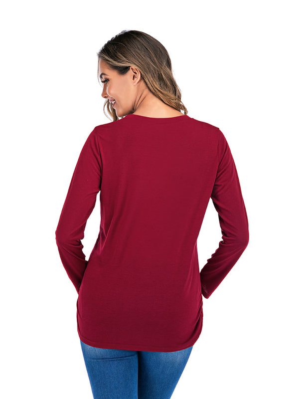 Women’s Round Neck Small Feet Print Maternity Top