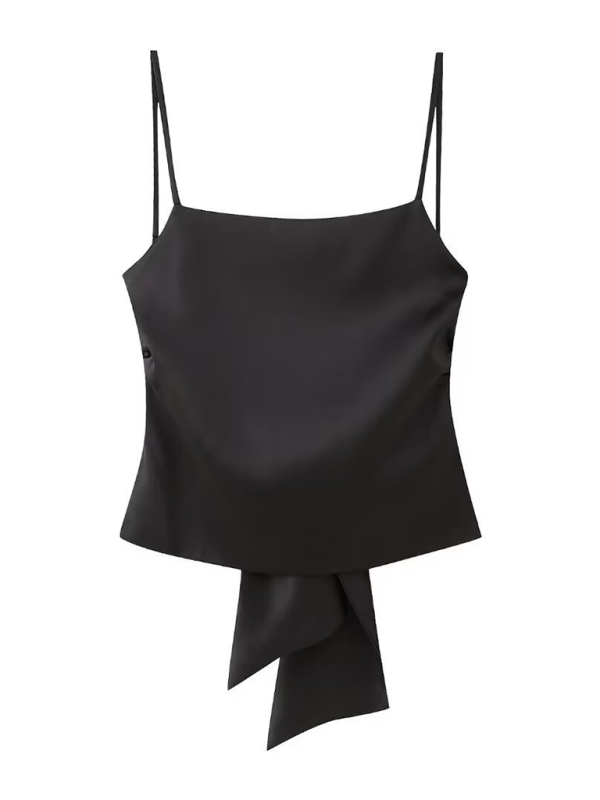 Women’s satin camisole top with bow on the back - Black / XS