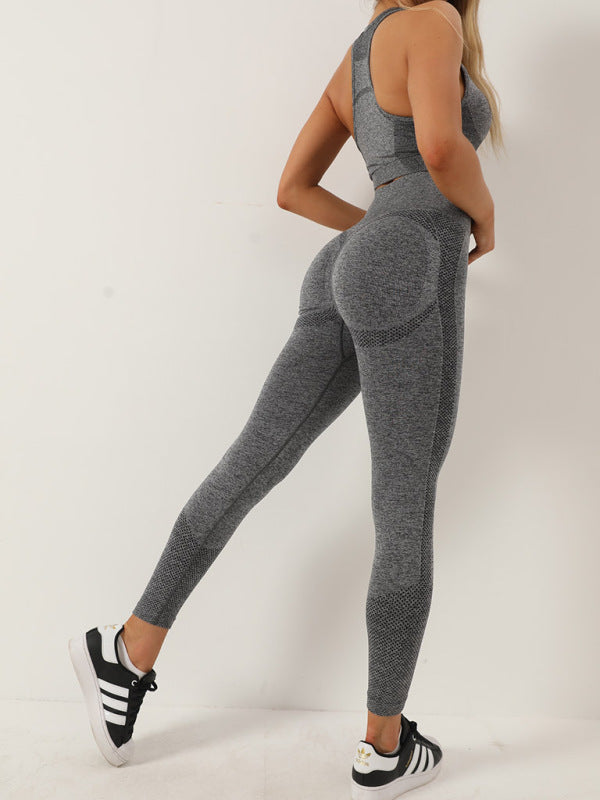 Women’s Seamless Dotted Two-piece Peach Hip Trousers Racerback Bra Vest Sports Suit