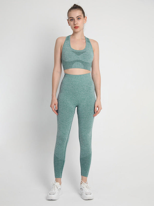 Women’s Seamless Dotted Two-piece Peach Hip Trousers Racerback Bra Vest Sports Suit