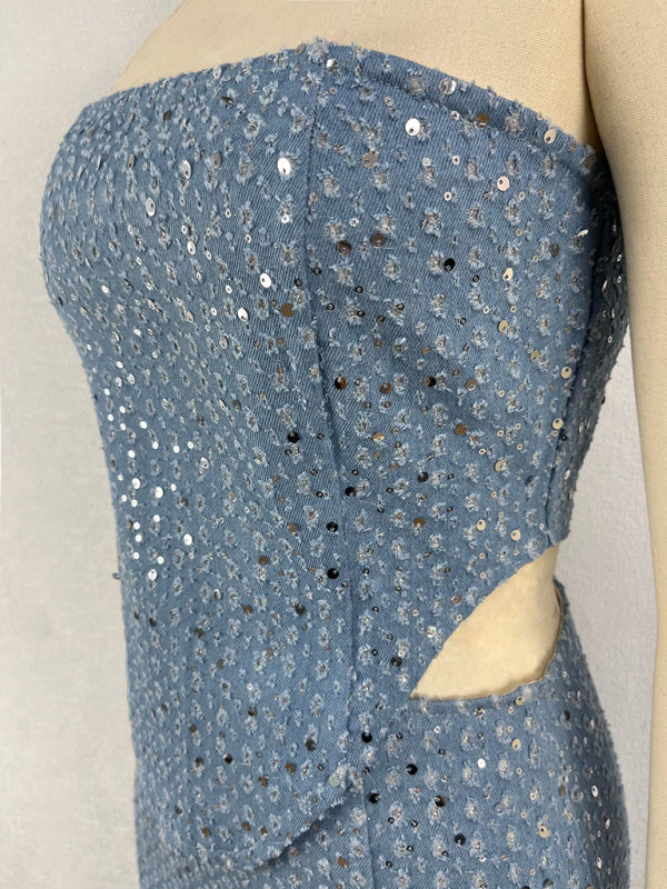 Women’s Sexy Denim Sequined Slim Fit Tube Top