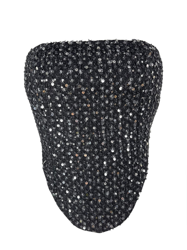 Women’s Sexy Denim Sequined Slim Fit Tube Top