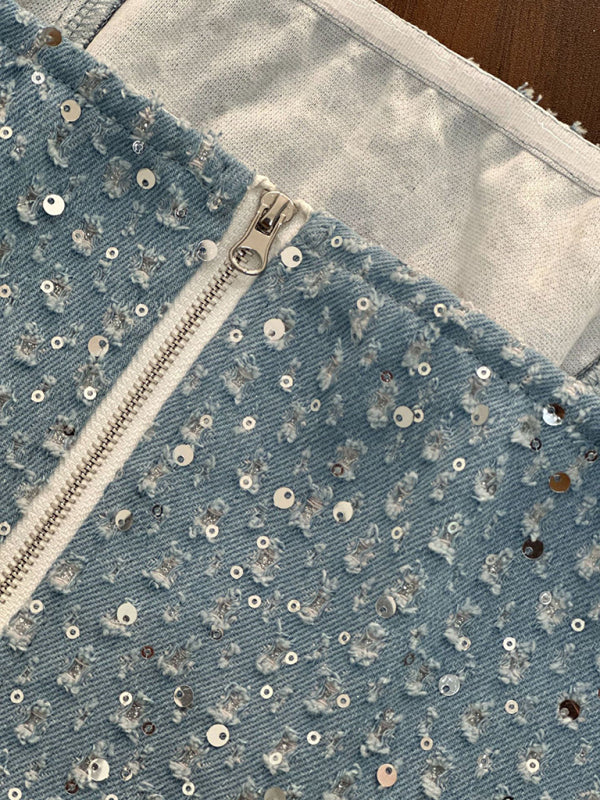 Women’s Sexy Denim Sequined Slim Fit Tube Top