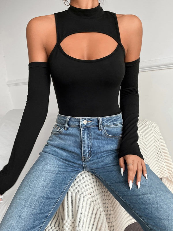 Women’s sexy irregular hollow long -sleeved slim -body off -shoulder jacket