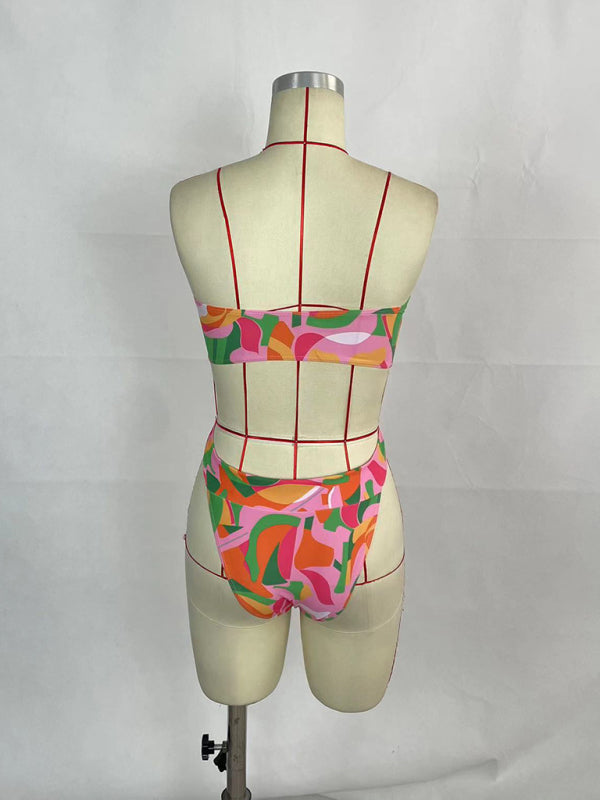 Women’s sexy printed belted one-piece bikini