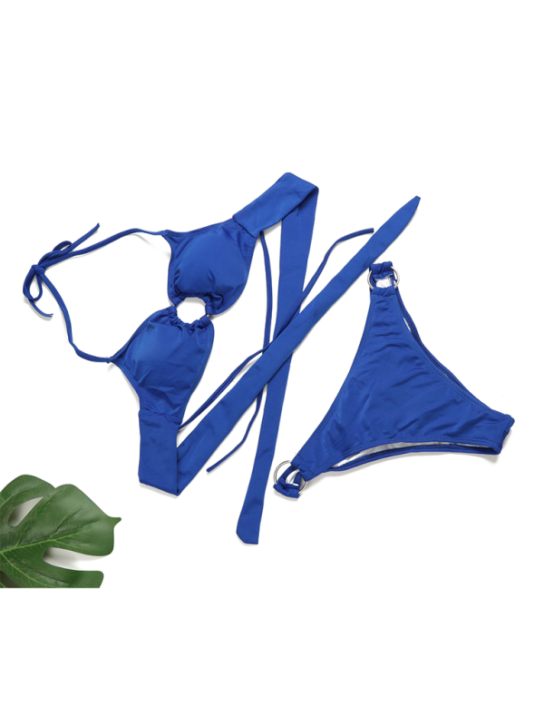 Women’s Sexy Ring Two-Piece Swimsuit Solid Color Gathered Bikini