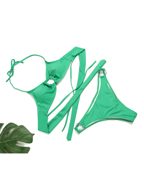 Women’s Sexy Ring Two-Piece Swimsuit Solid Color Gathered Bikini