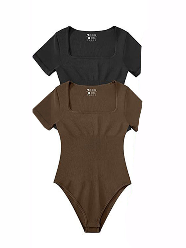 women’s sexy square collar short sleeves bodysuit