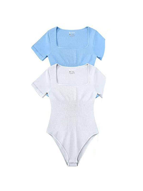 women’s sexy square collar short sleeves bodysuit