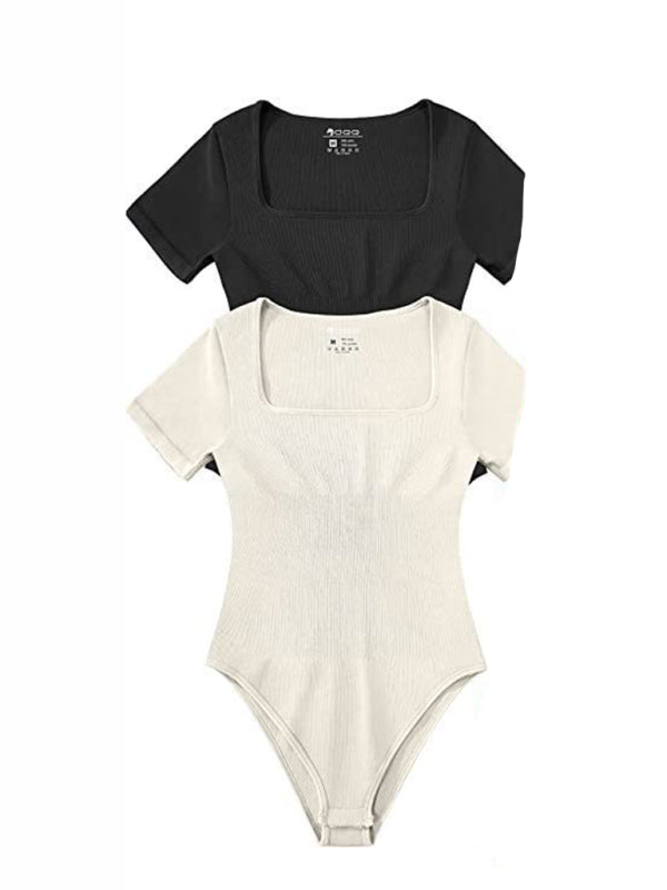 women’s sexy square collar short sleeves bodysuit