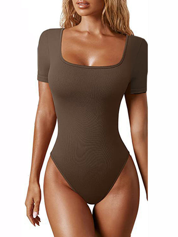women’s sexy square collar short sleeves bodysuit