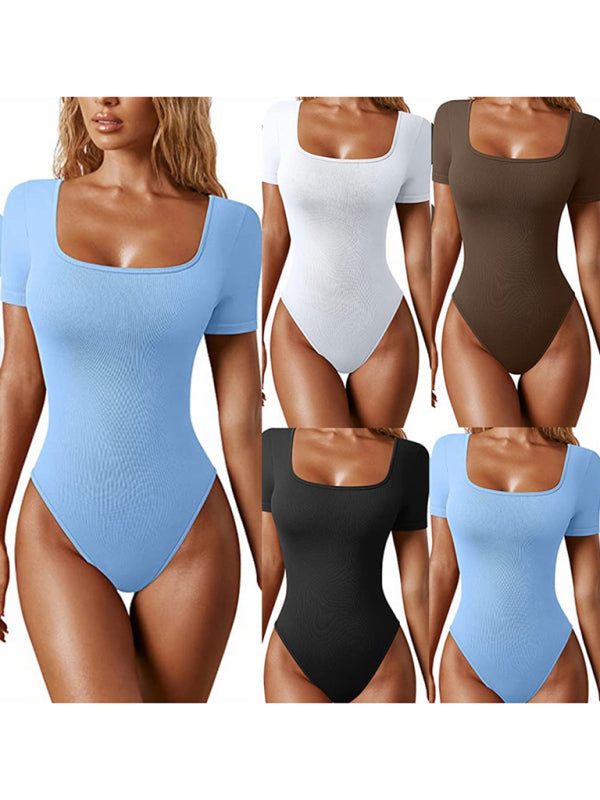 women’s sexy square collar short sleeves bodysuit