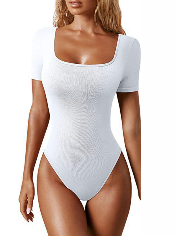 women’s sexy square collar short sleeves bodysuit