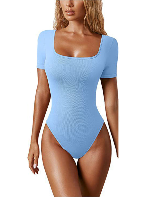 women’s sexy square collar short sleeves bodysuit