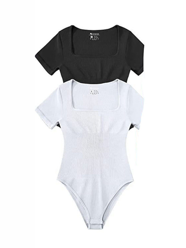 women’s sexy square collar short sleeves bodysuit