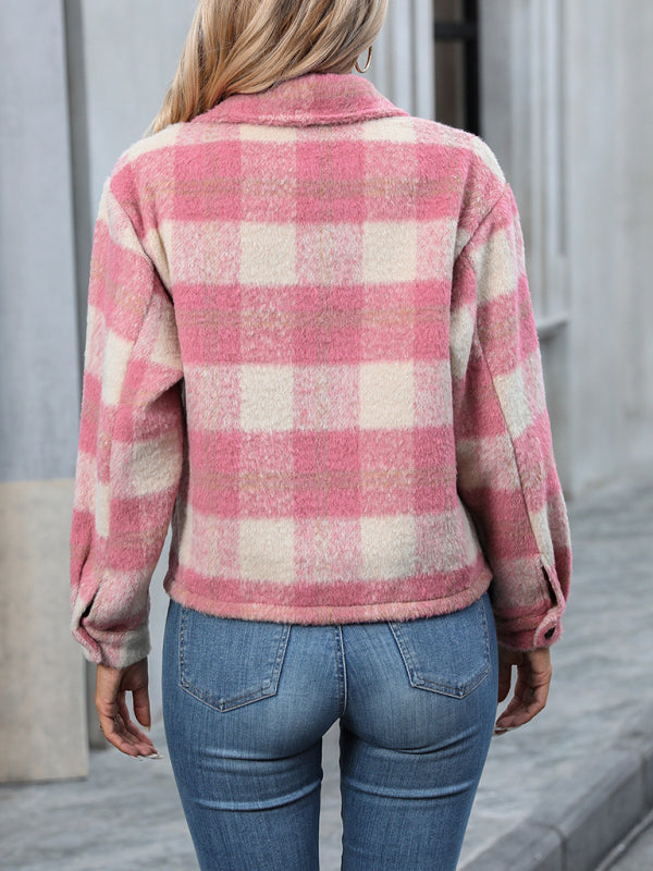 Women’s Short Mohair Plaid Button Jacket