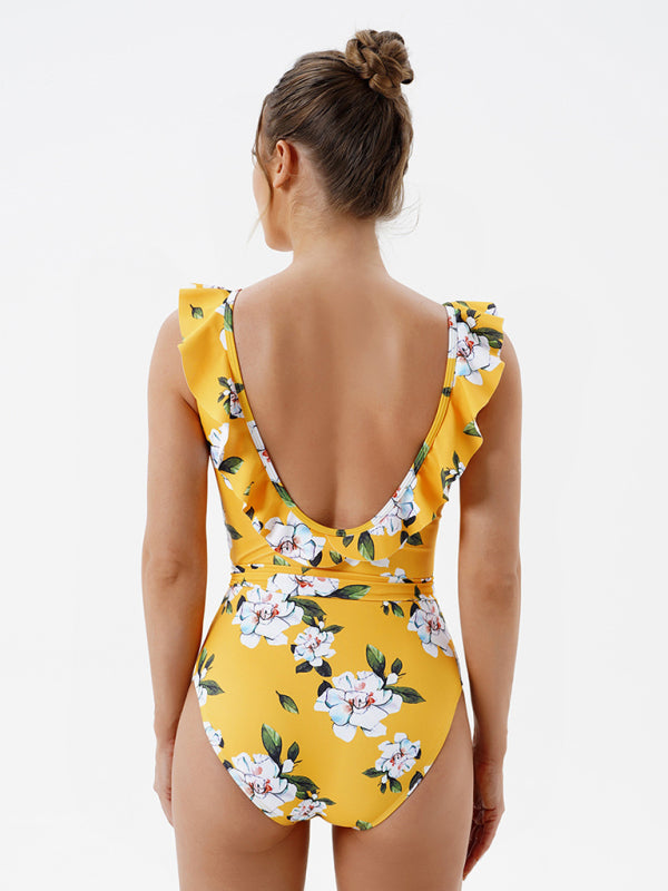 Women’s Skinny Backless Floral Print One Piece Swimsuit