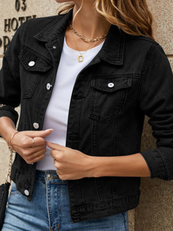Women’s slim lapel regular denim jacket - Black / S