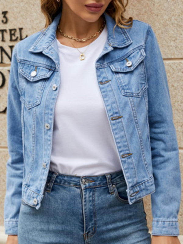 Women’s slim lapel regular denim jacket - Blue / S
