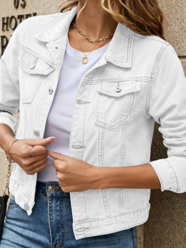 Women’s slim lapel regular denim jacket - White / S